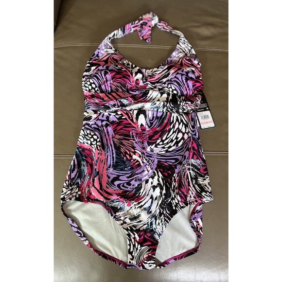 Speedo Women's 10 Swimsuit One Piece Moderate Cut Festival Fuchsia Animal Swirl - Picture 2 of 14